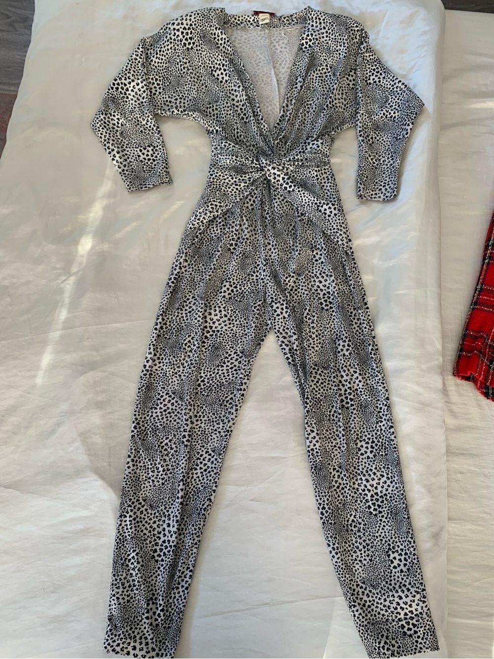Vintage 80s/ 90s Black & White Animal Print Twist-Front Jumpsuit - Sarah Taylor
